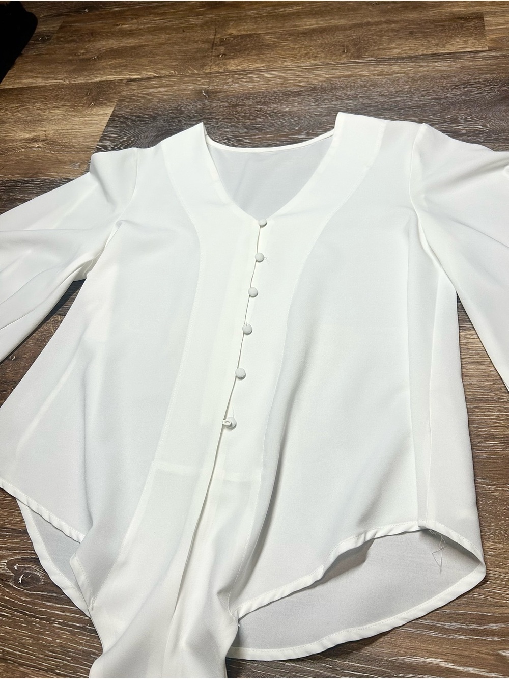 White Flowy Tie-Front Blouse • Bell Sleeve Romantic Top